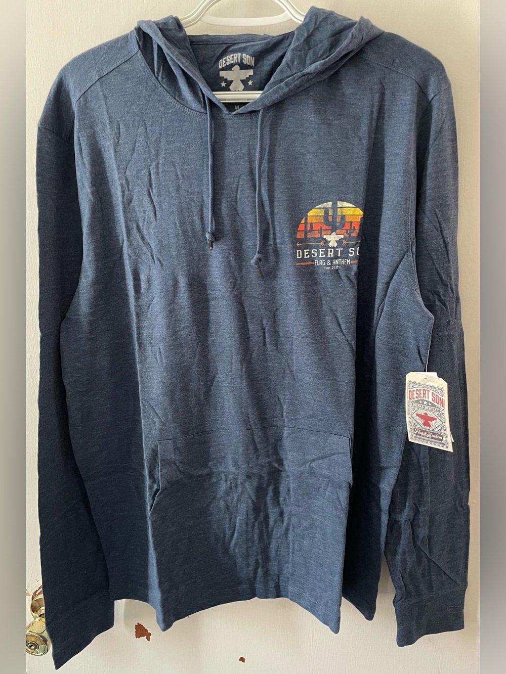 Flag & Anthem Desert Son Men’s Navy Heather Pullover Hoodie Shirt Size Medium M